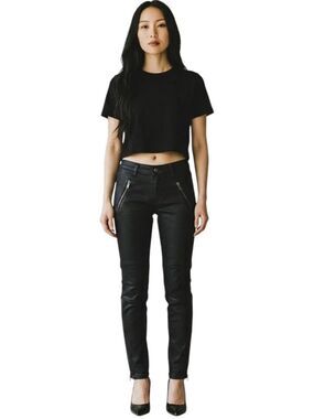 J Brand Stealth Moto Skinny Jeans Black Size 27 Coated Zipper Ankle Pants